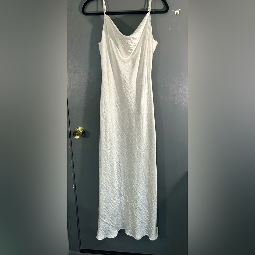 Audrey 3+1 cowl neck white satin midi dress